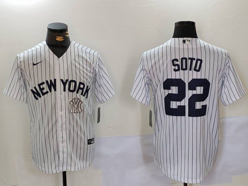 Men New York Yankees #22 Soto White stripe Game 2024 Nike MLB Jersey style 9023